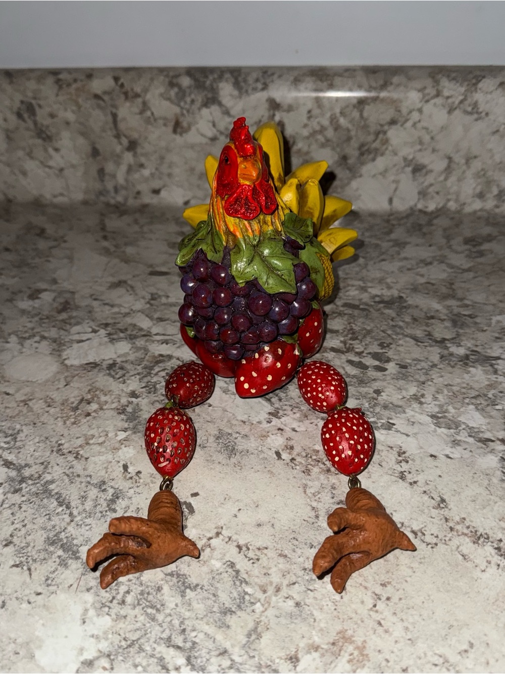 whimsical Fruity Farmhouse Rooster/Hen Shelf Sitter
